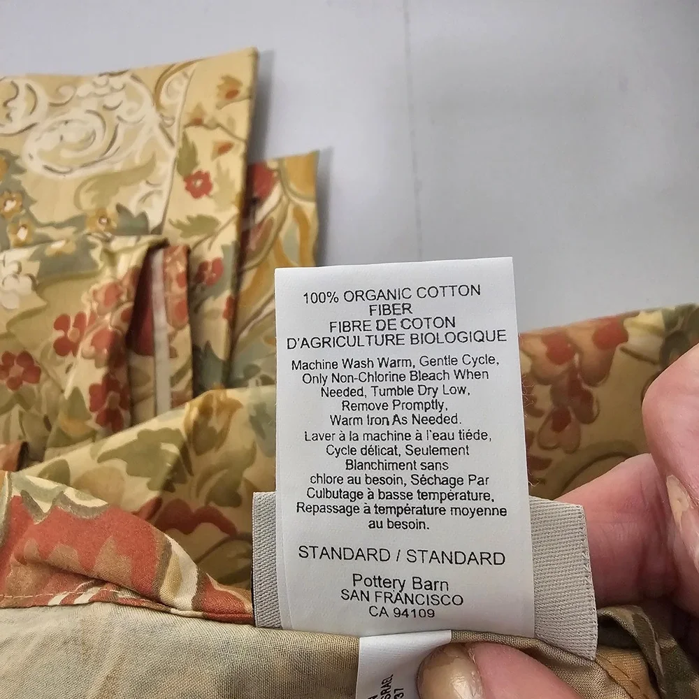 Pottery Barn 2 Delphine‎ Pillow Shams Floral Pomegranate Olive Green Red Organic